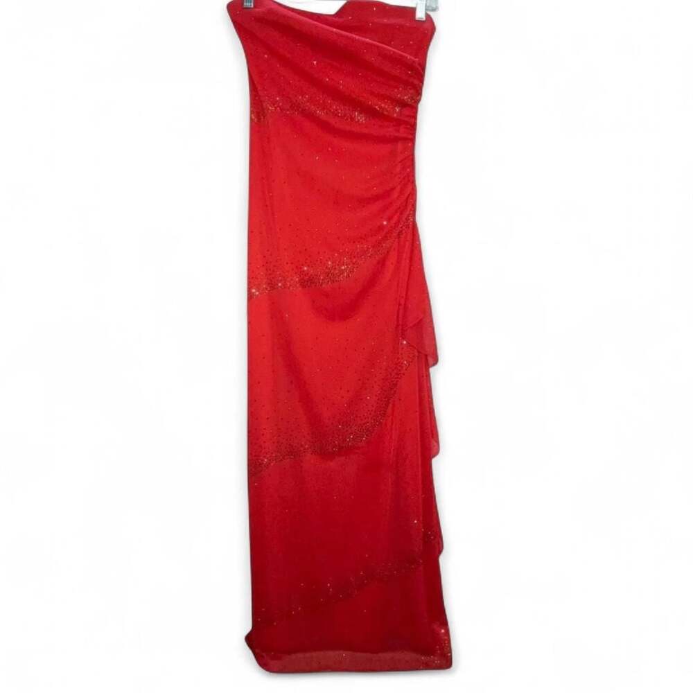 A. Byer Red Strapless Glitter Y2K Evening Dress